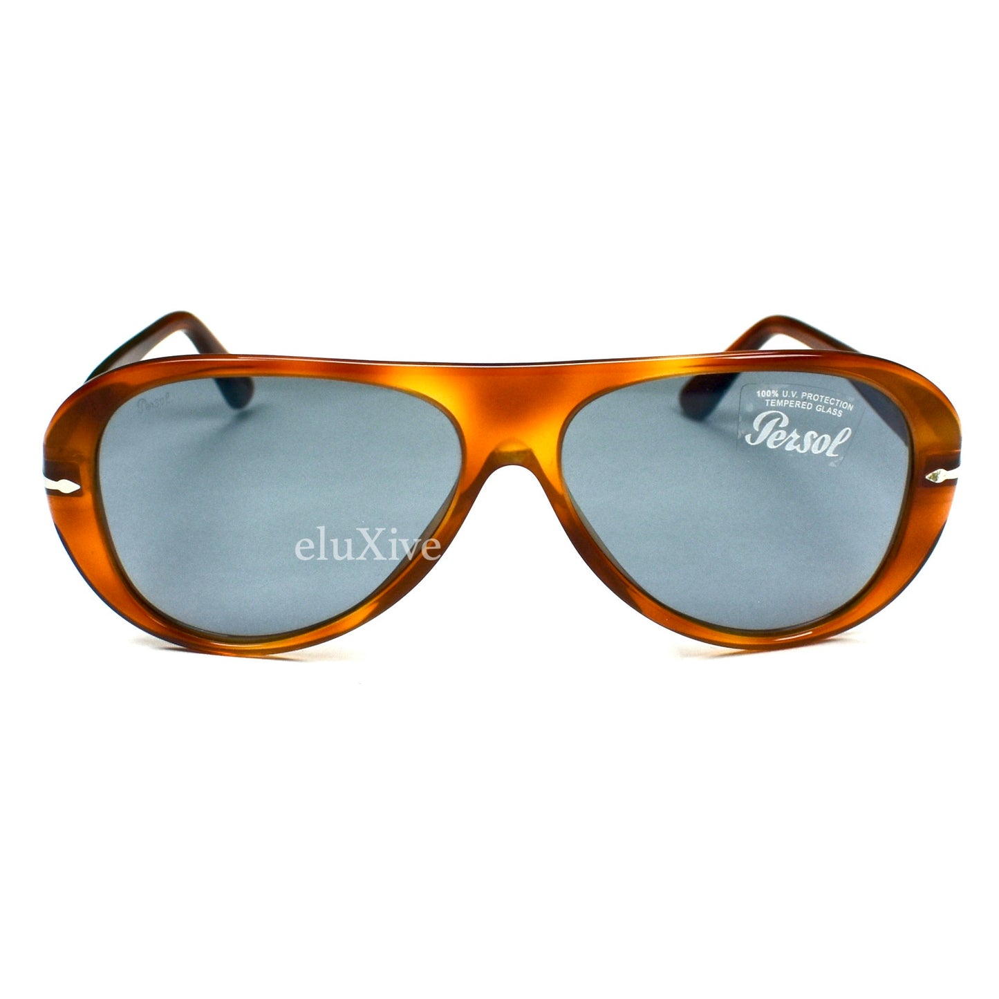 Persol - 3260-S Terra di Siena Blue Lens Aviator Sunglasses