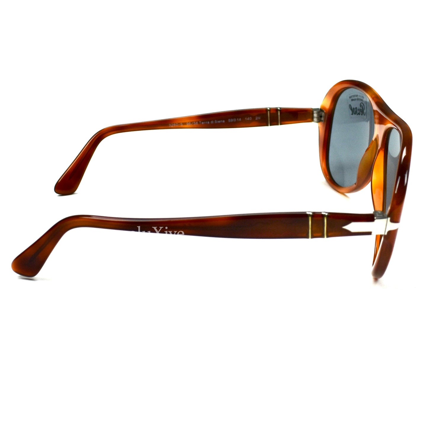 Persol - 3260-S Terra di Siena Blue Lens Aviator Sunglasses