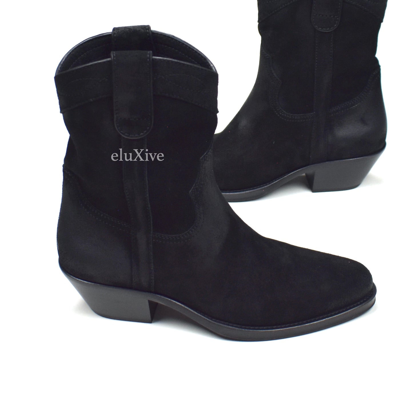 Saint Laurent - Black Buffed Suede Santiag Western Boots
