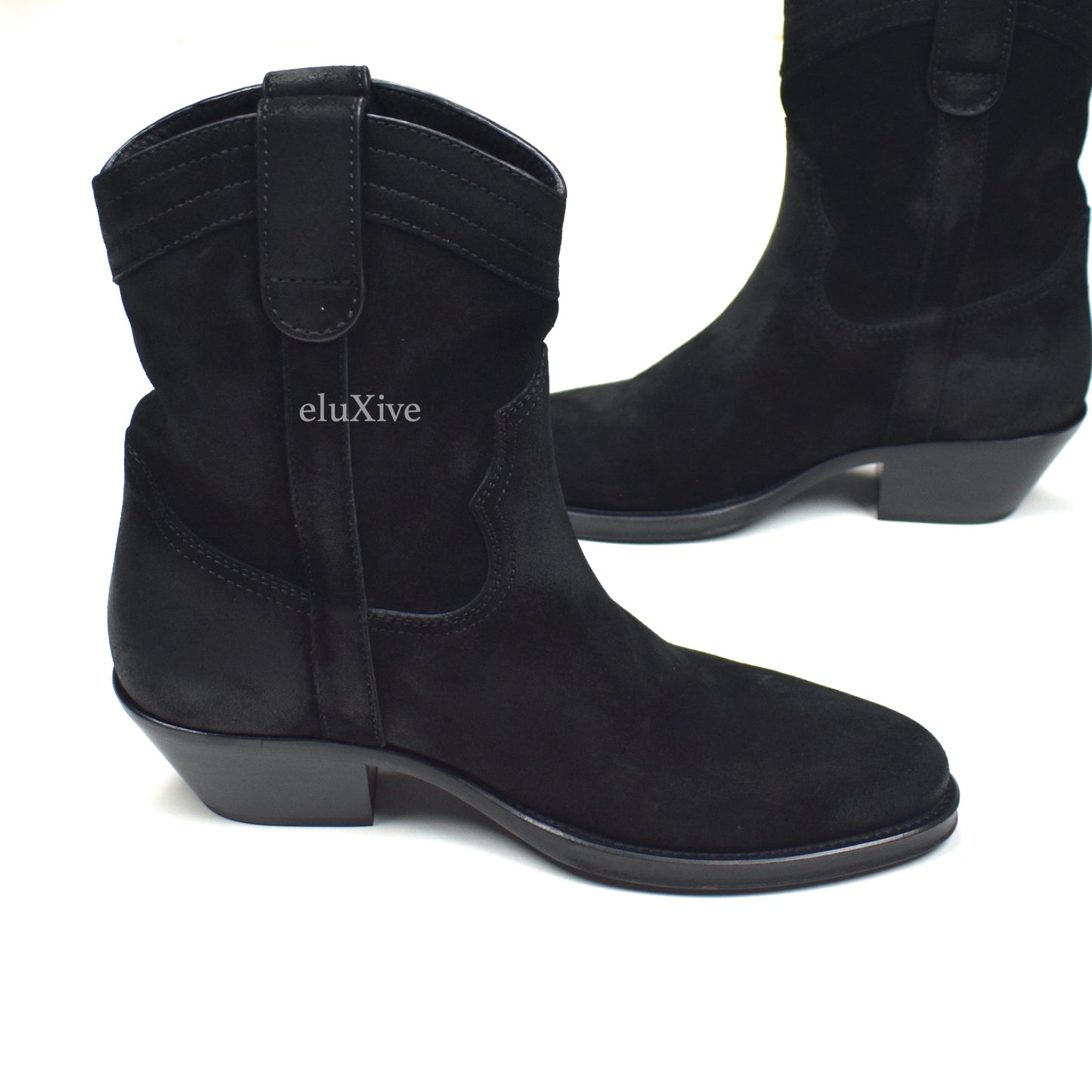 Saint Laurent - Black Buffed Suede Santiag Western Boots