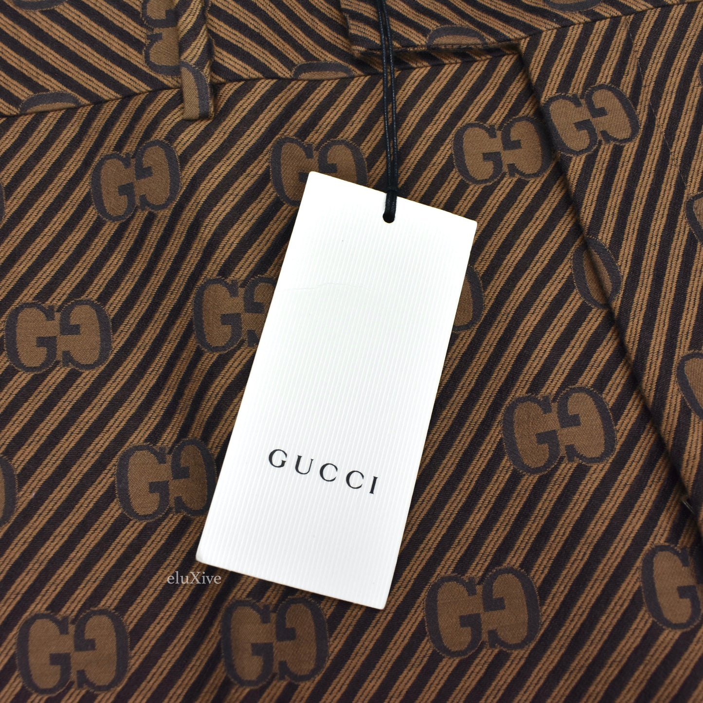 Gucci - Brown Diagonal Stripe GG Monogram Woven Pants