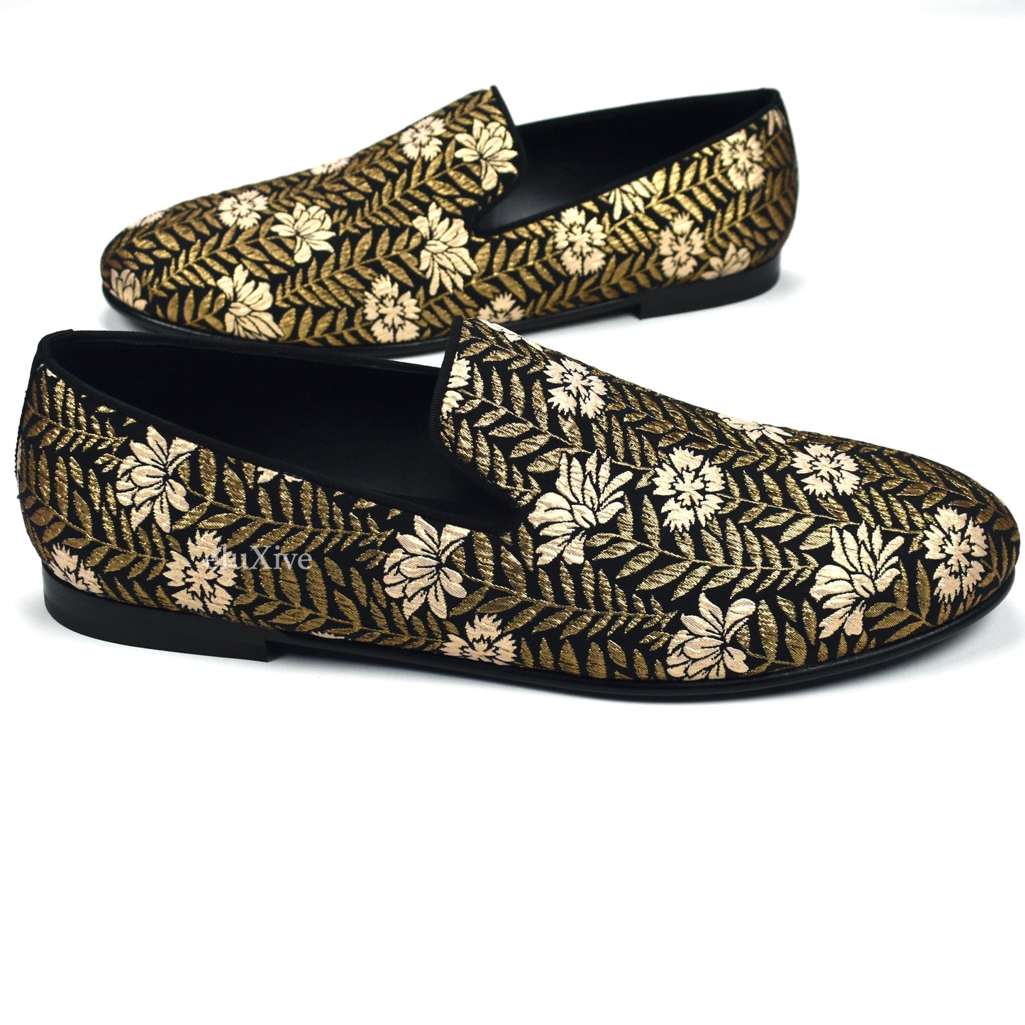 Dolce & Gabbana - Black / Gold Floral Woven Smoking Slippers