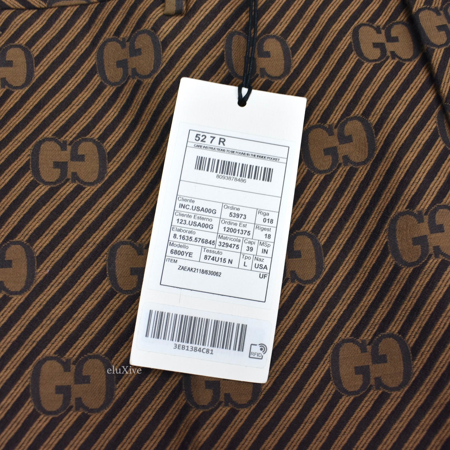 Gucci - Brown Diagonal Stripe GG Monogram Woven Pants