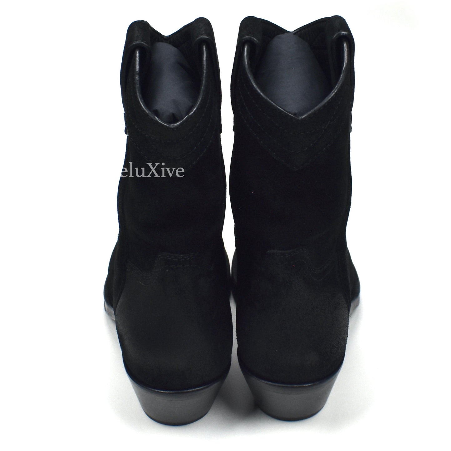Saint Laurent - Black Buffed Suede Santiag Western Boots