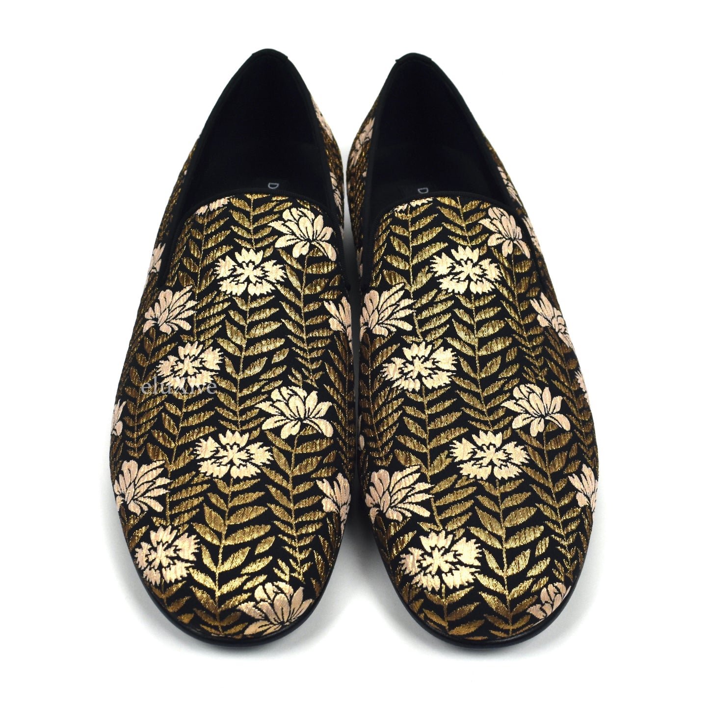 Dolce & Gabbana - Black / Gold Floral Woven Smoking Slippers