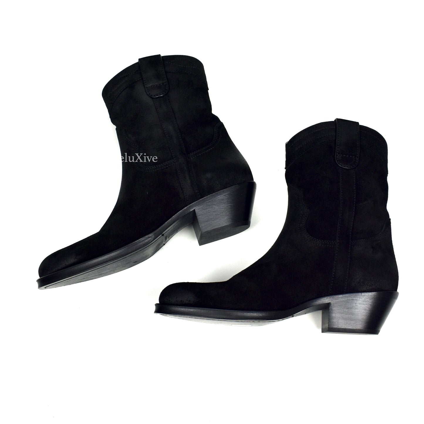 Saint Laurent - Black Buffed Suede Santiag Western Boots