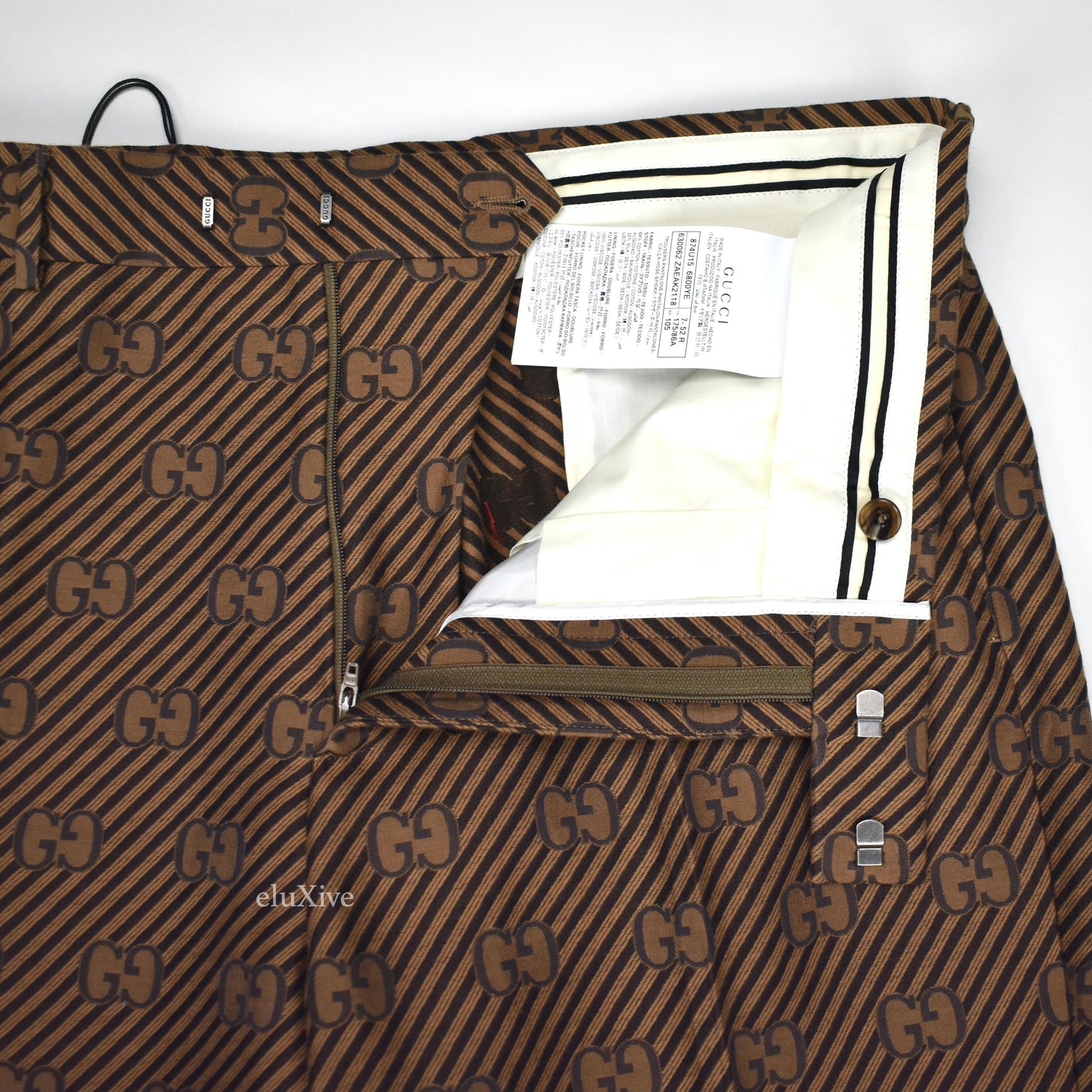 Gucci - Brown Diagonal Stripe GG Monogram Woven Pants