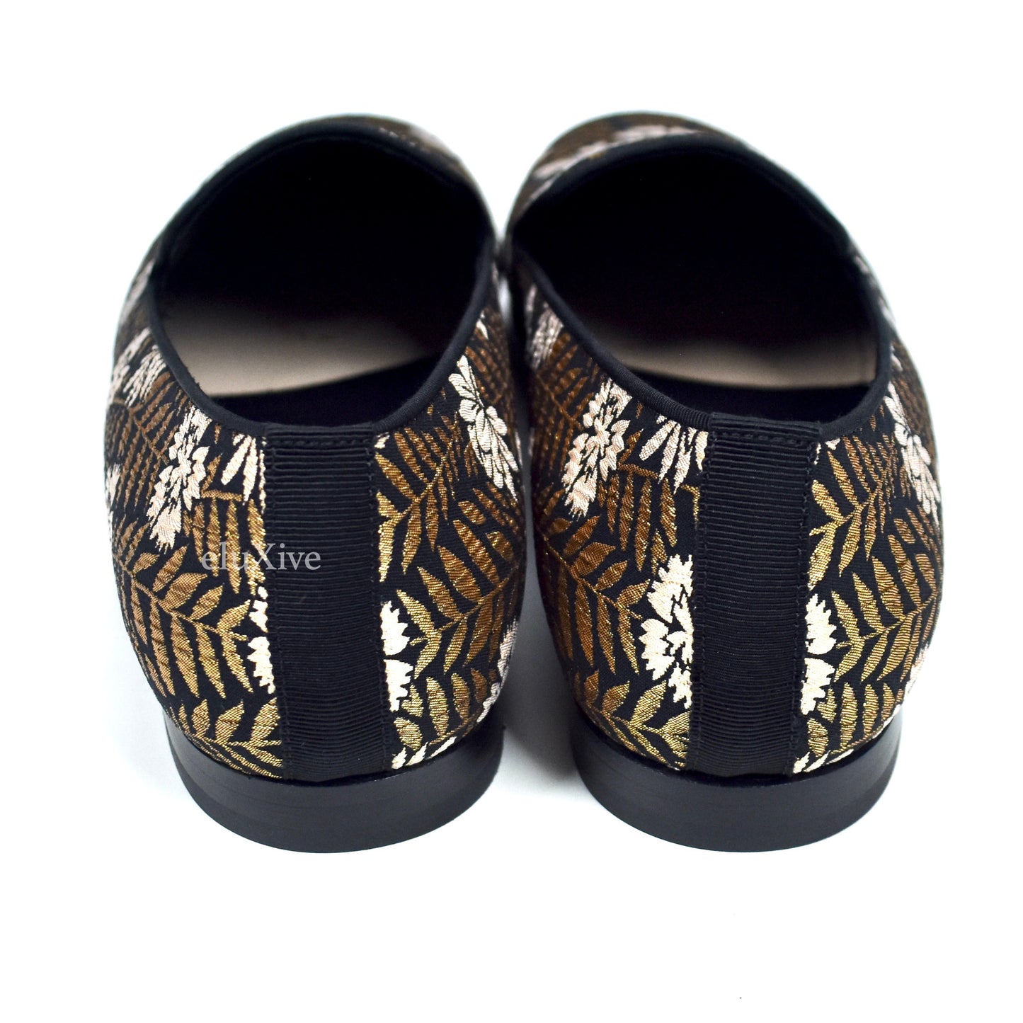 Dolce & Gabbana - Black / Gold Floral Woven Smoking Slippers