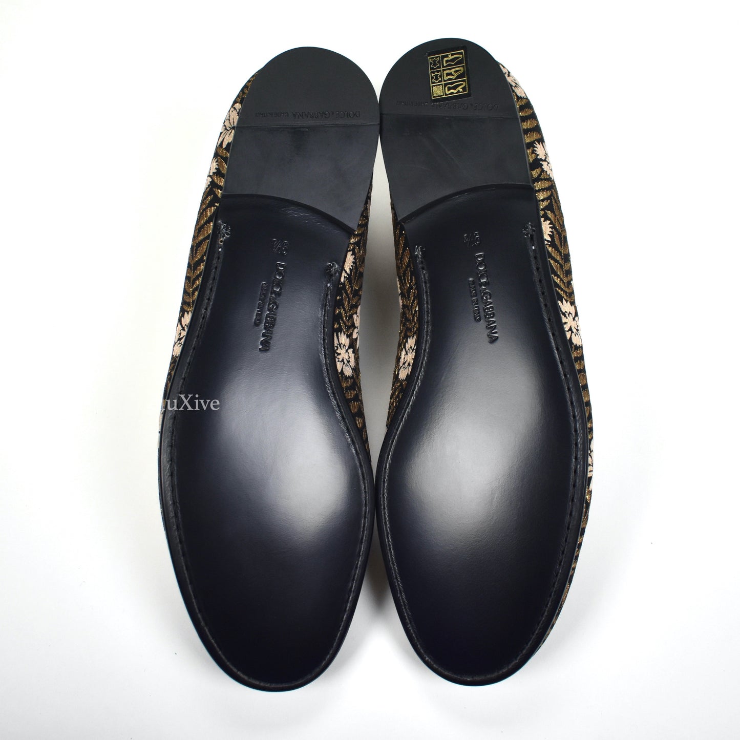 Dolce & Gabbana - Black / Gold Floral Woven Smoking Slippers