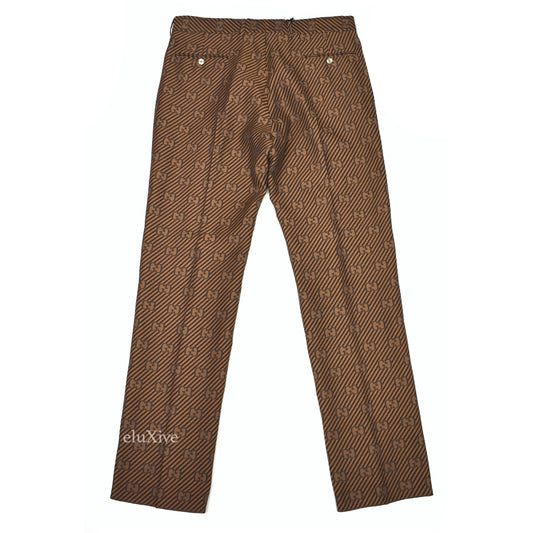 Gucci - Brown Diagonal Stripe GG Monogram Woven Pants
