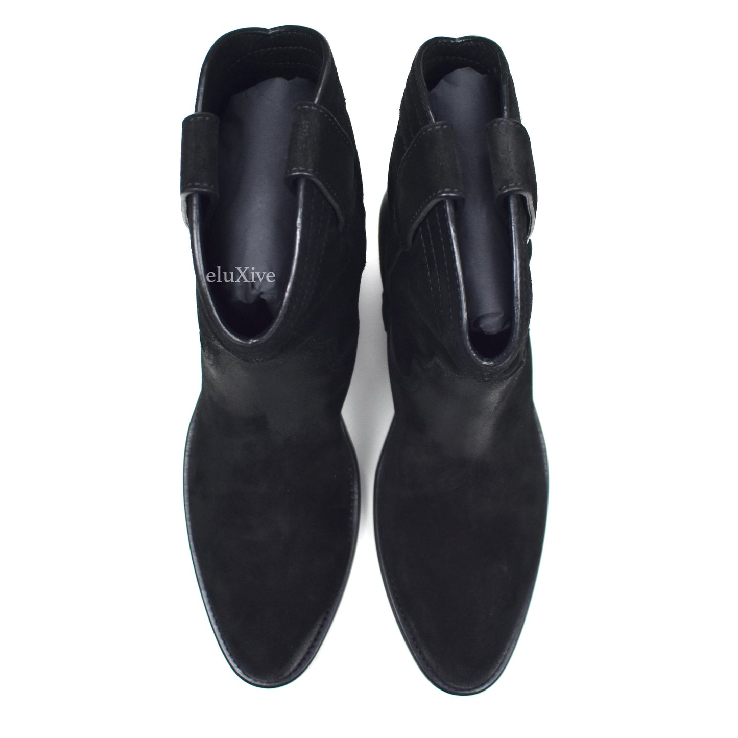 Saint Laurent - Black Buffed Suede Santiag Western Boots