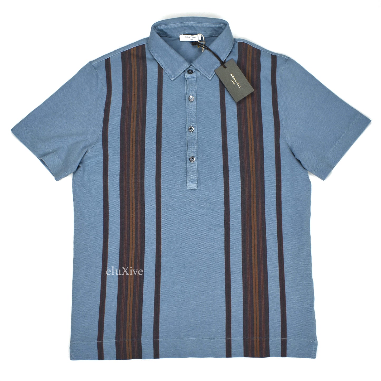 Boglioli - Slate Blue Vertical Stripe Polo Shirt