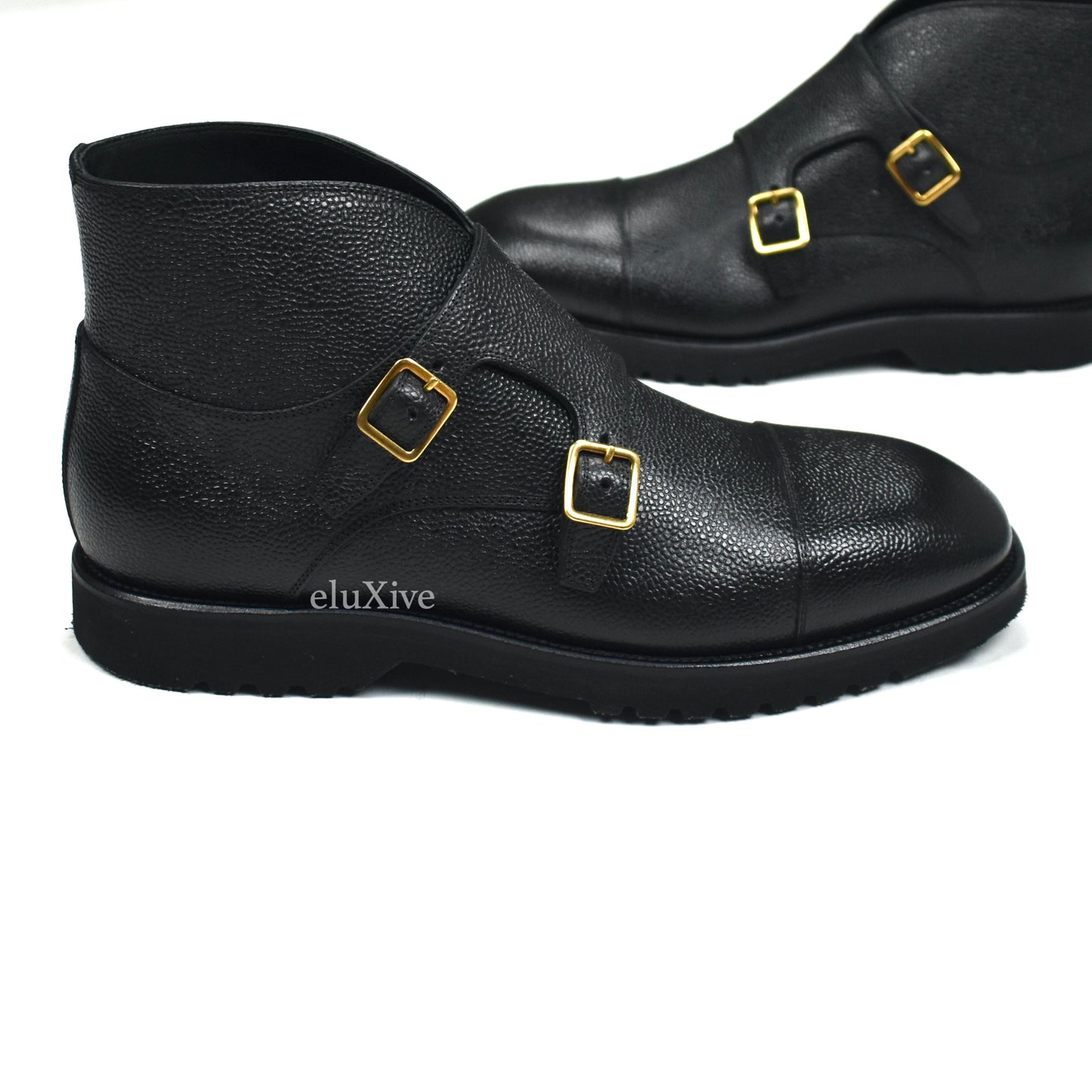 Tom Ford - Black Pebbled Calf Leather Monk Strap Boots