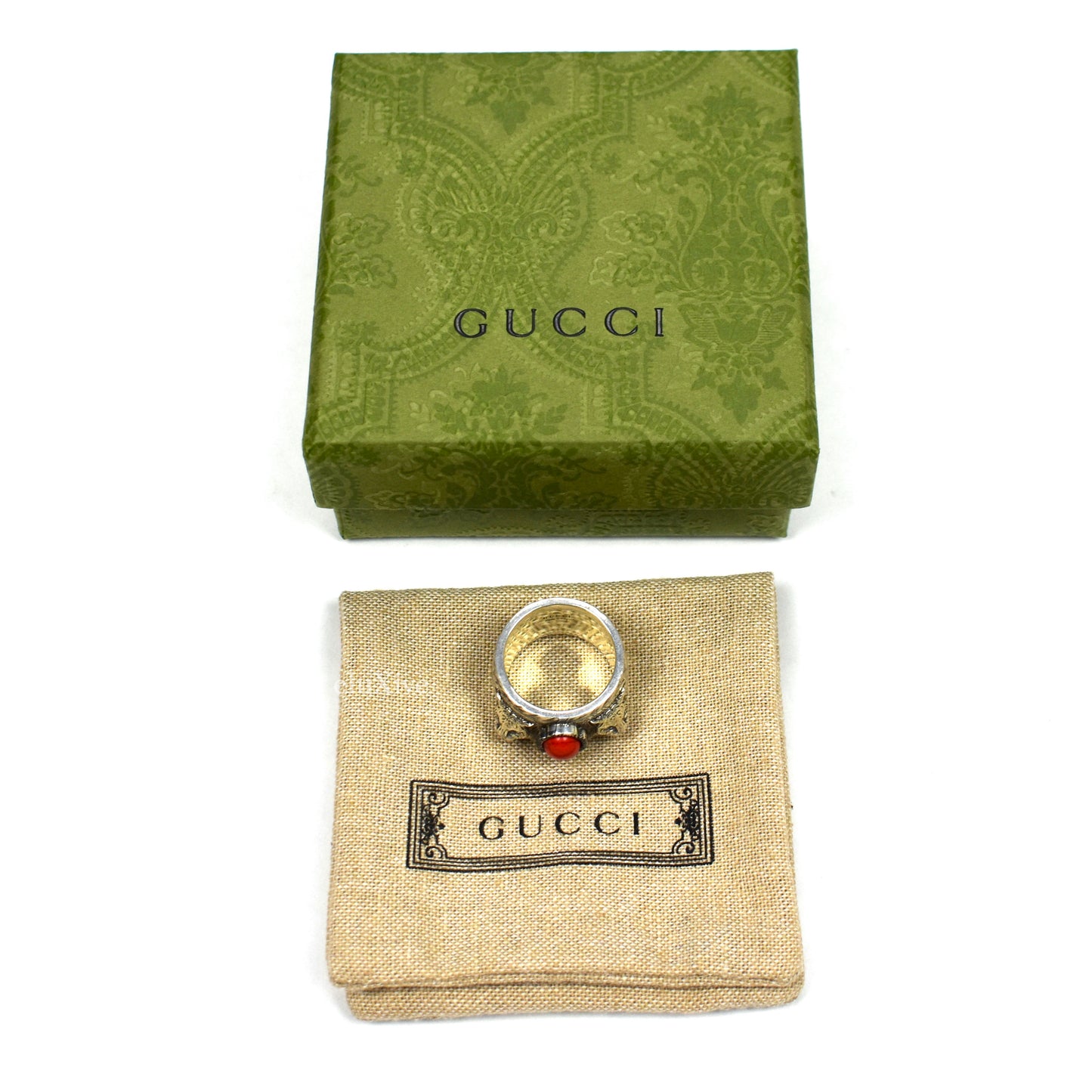 Gucci - Silver Red Stone Gucci Garden Tiger Ring