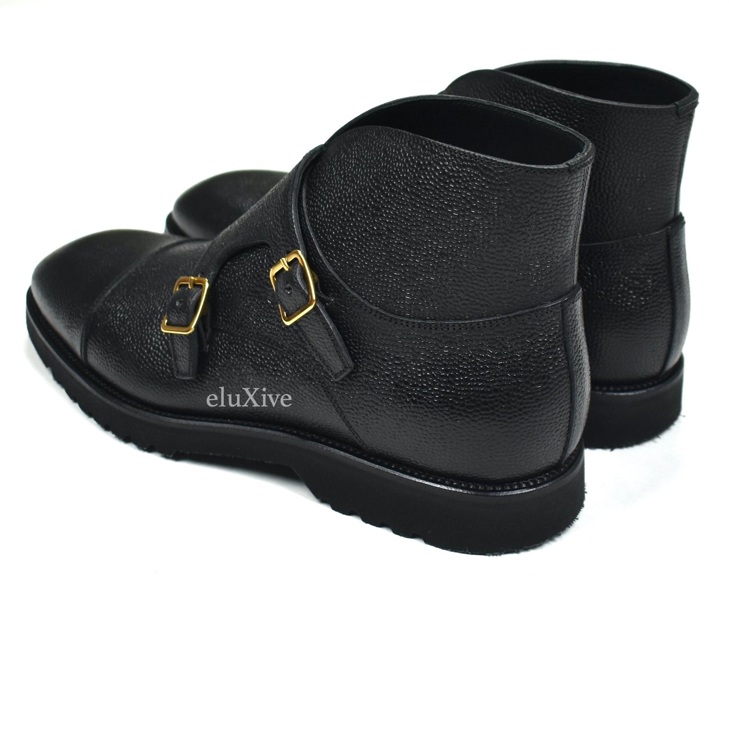 Tom Ford - Black Pebbled Calf Leather Monk Strap Boots