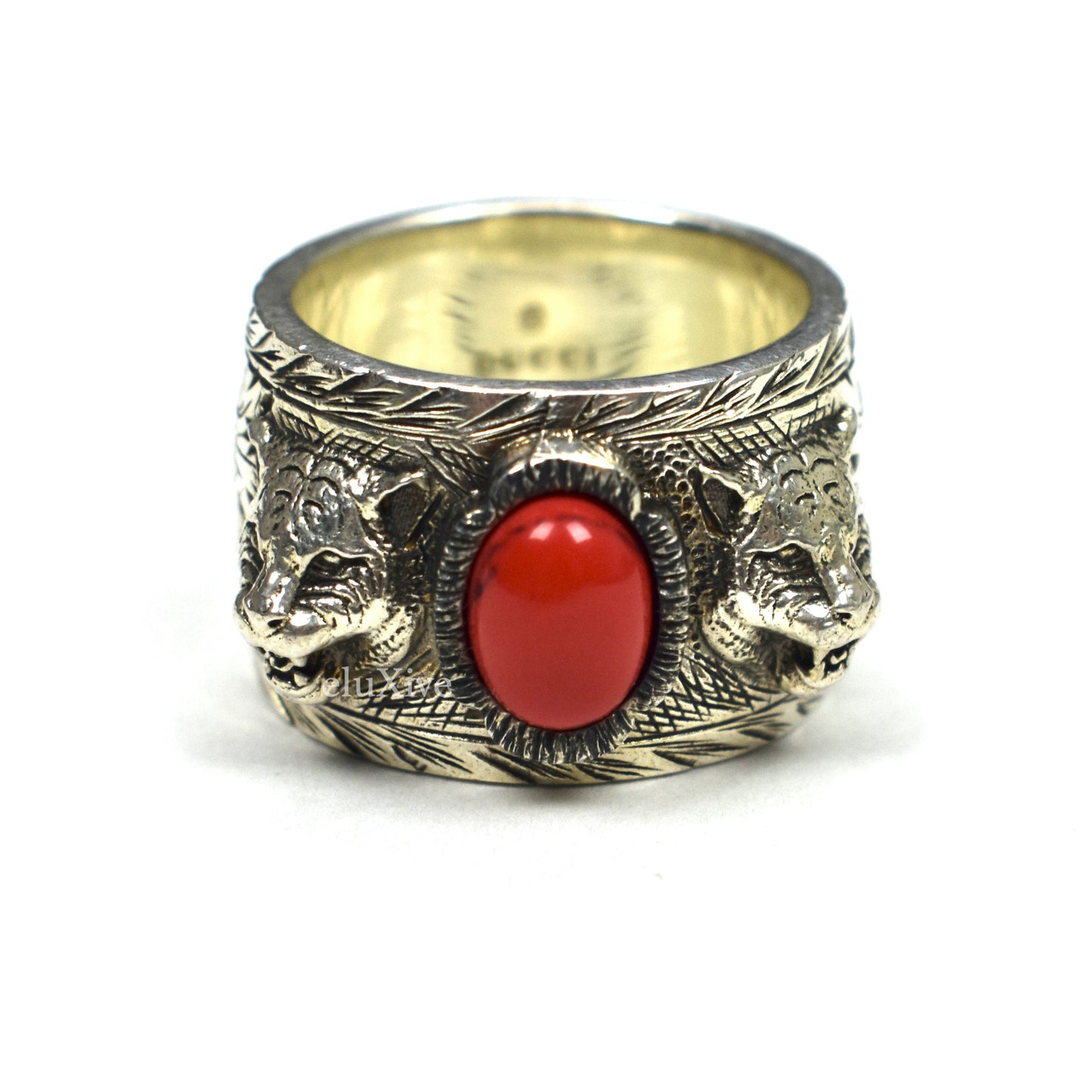 Gucci - Silver Red Stone Gucci Garden Tiger Ring
