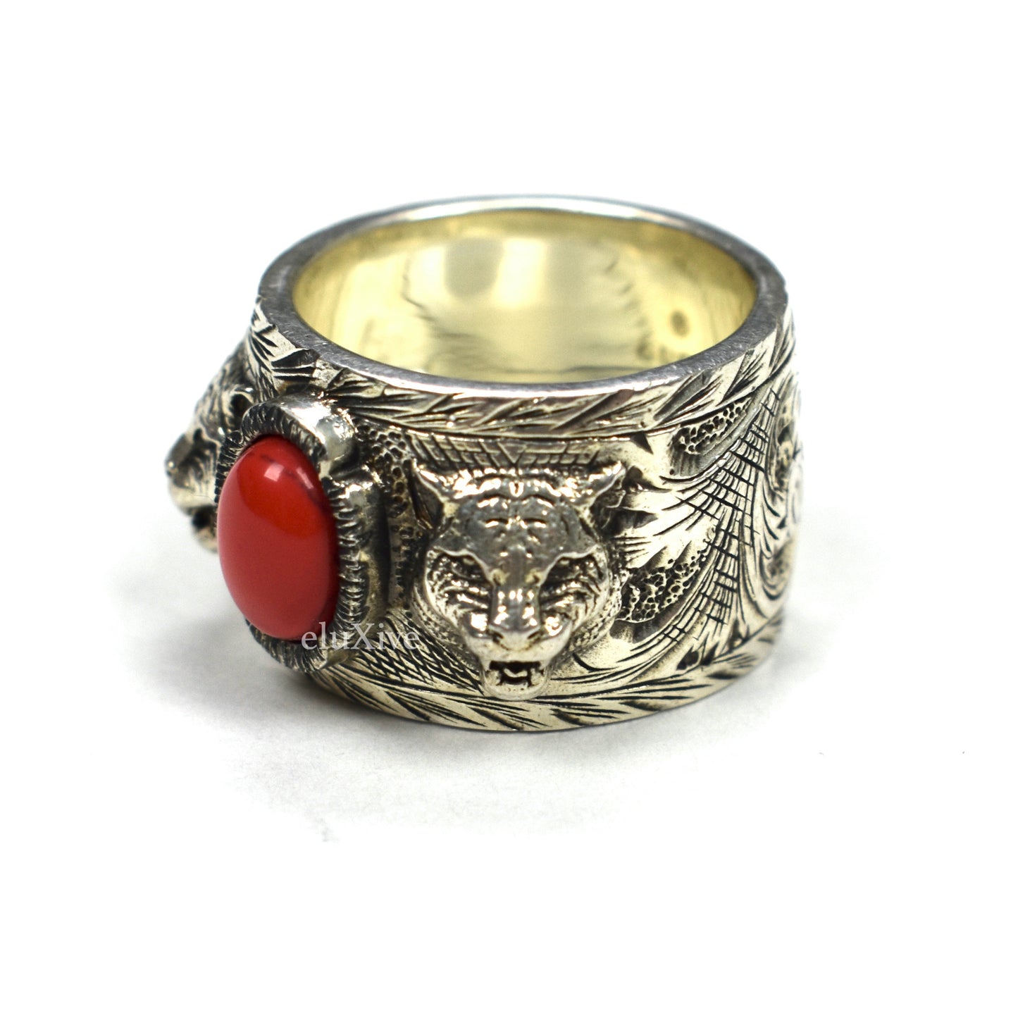 Gucci - Silver Red Stone Gucci Garden Tiger Ring