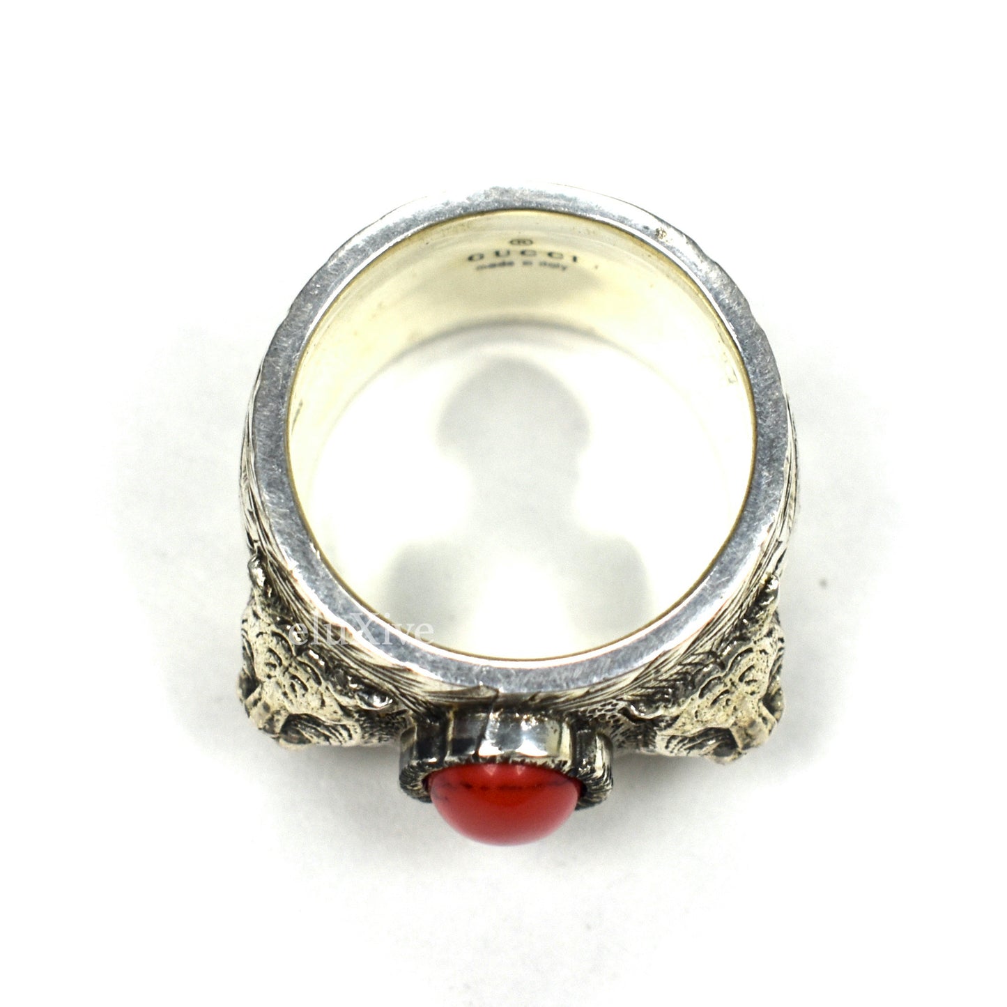 Gucci - Silver Red Stone Gucci Garden Tiger Ring