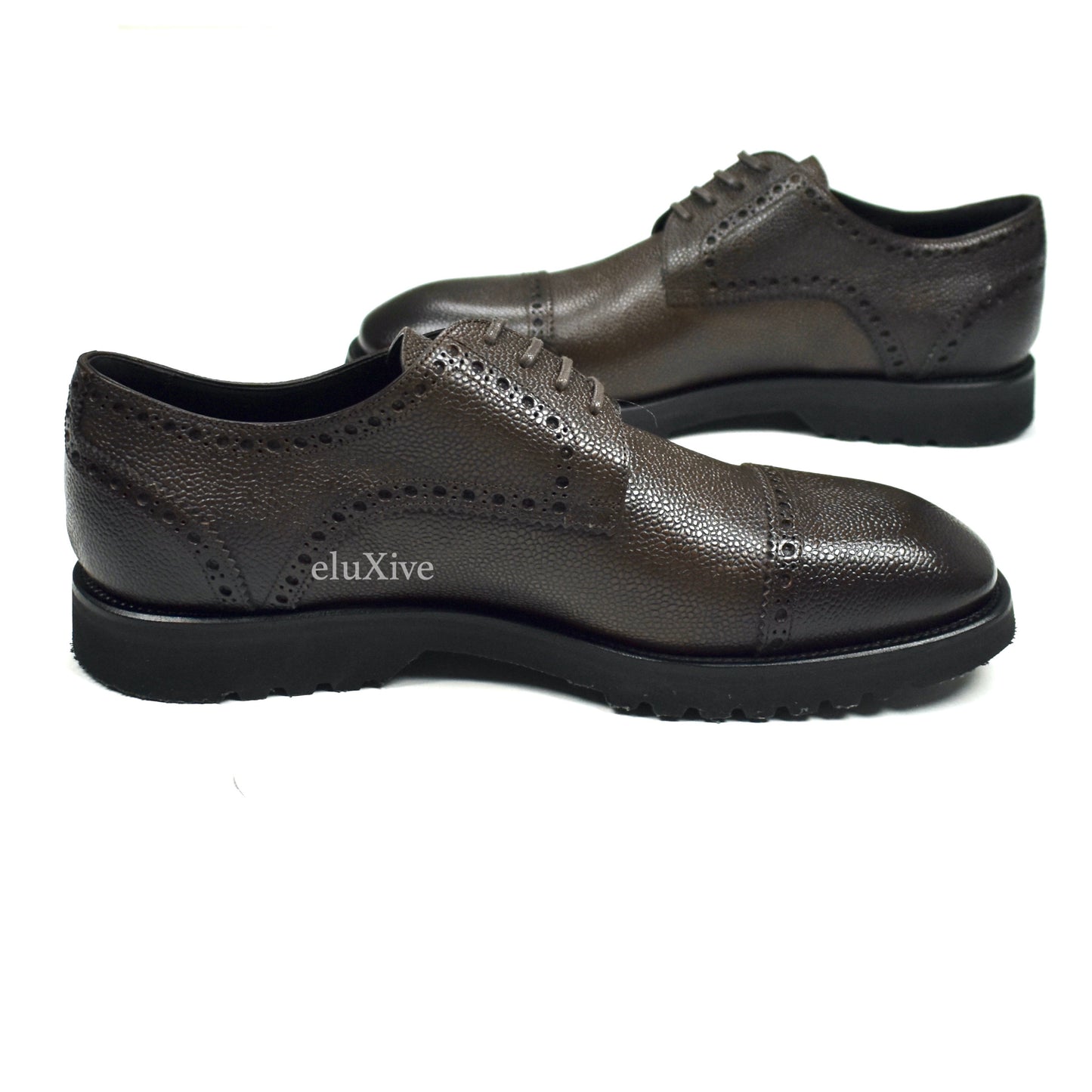 Tom Ford - Cigar Brown Pebbled Calf Leather Brogue Shoes