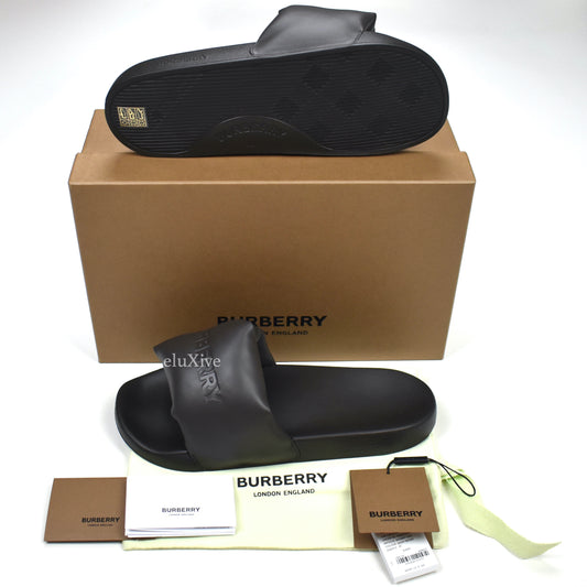 Burberry - Logo Embossed Puffer Slides (Brown)