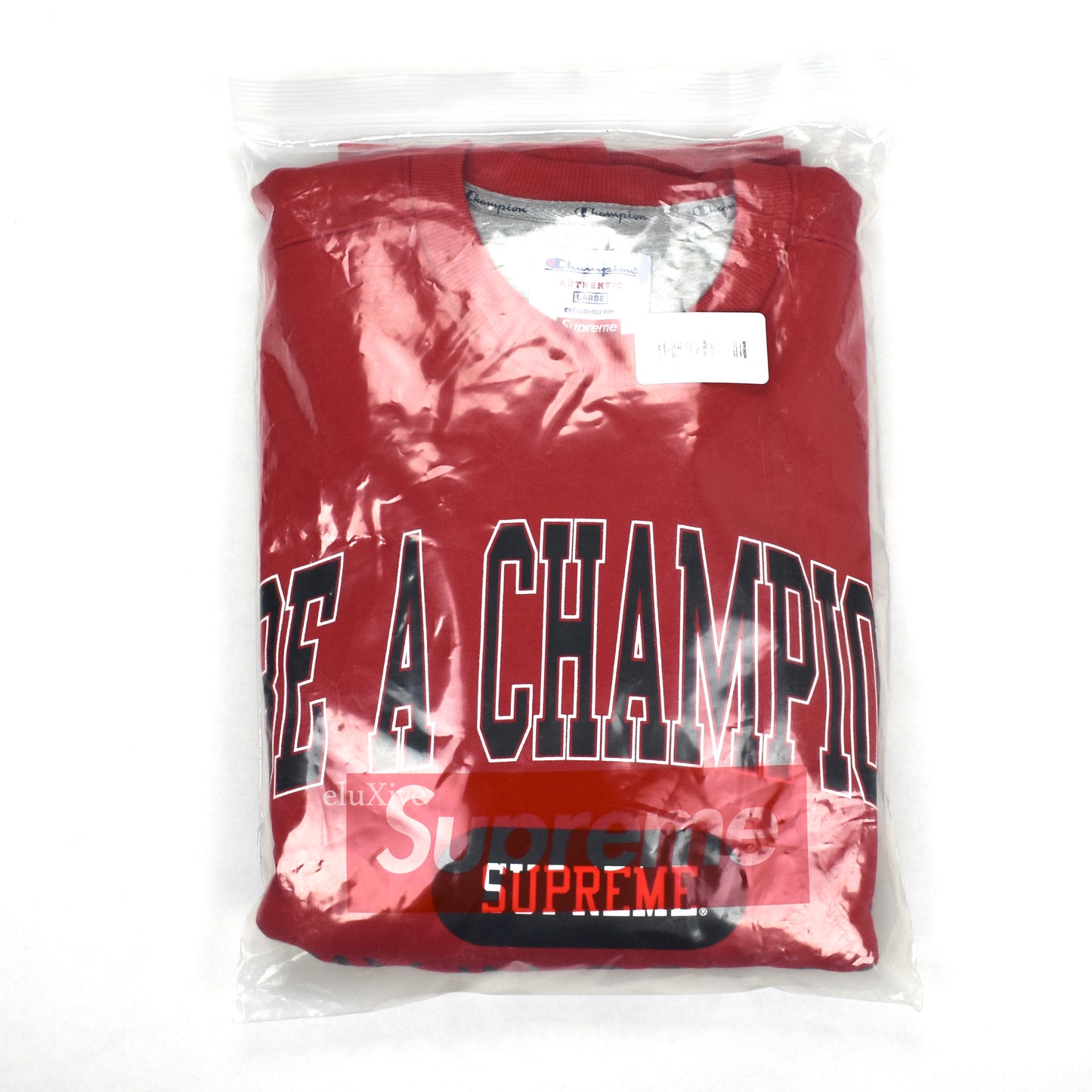 Supreme x Champion - Red 'Stay in School' Logo Sweatshirt
