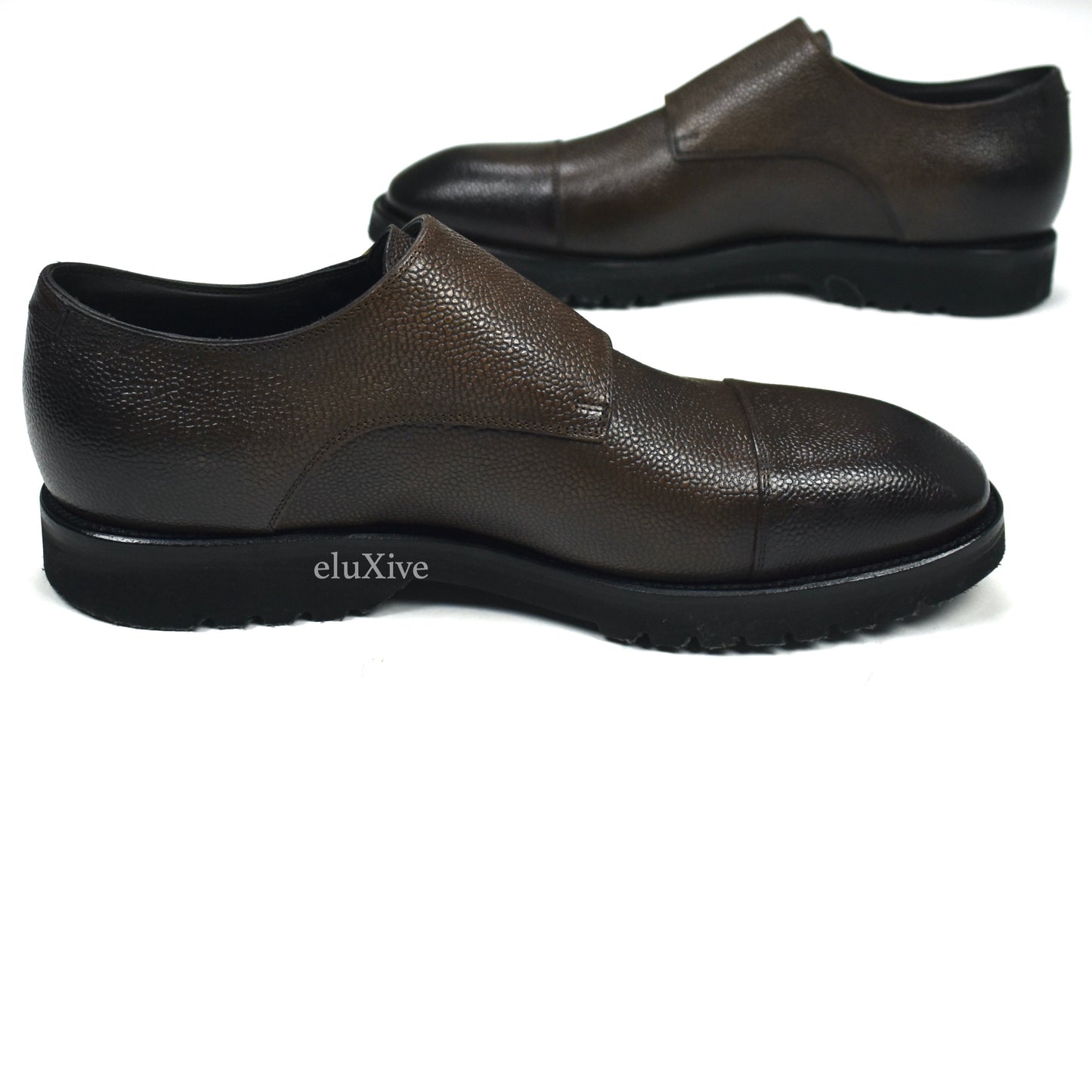 Tom Ford - Cigar Brown Pebbled Calf Leather Monk Strap Shoes