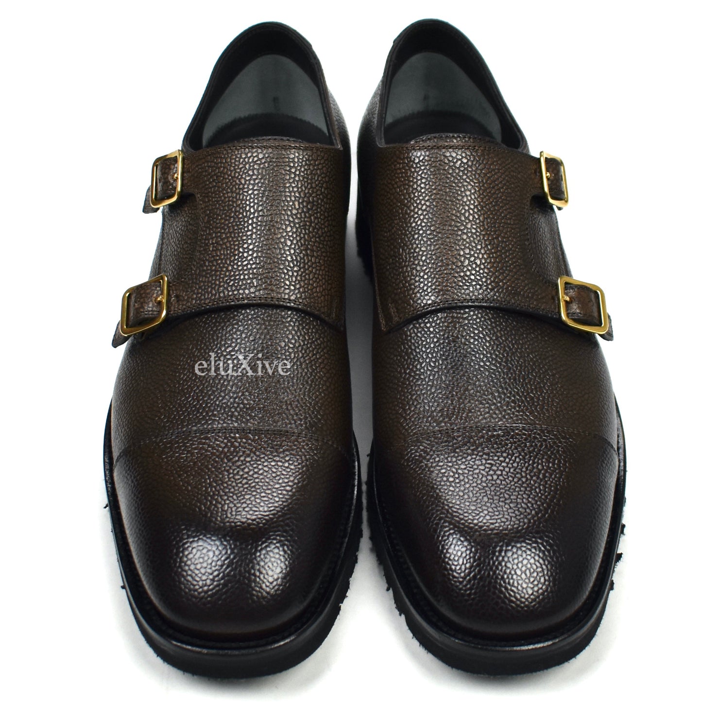 Tom Ford - Cigar Brown Pebbled Calf Leather Monk Strap Shoes