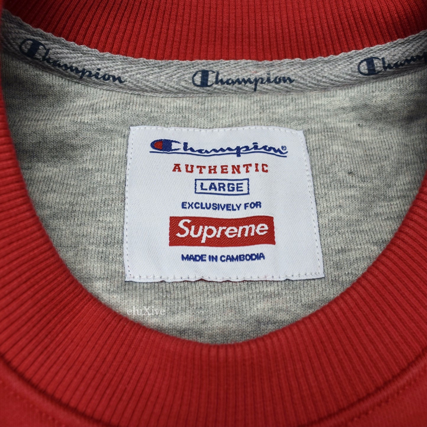 Supreme x Champion - Red 'Stay in School' Logo Sweatshirt