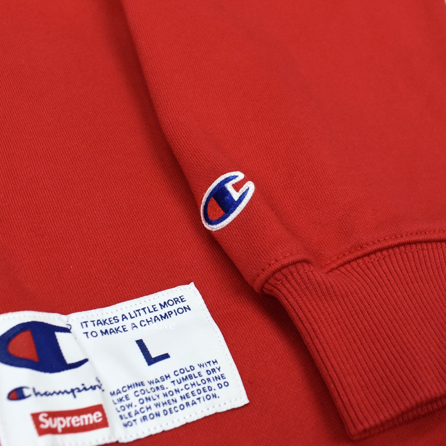Supreme x Champion - Red 'Stay in School' Logo Sweatshirt