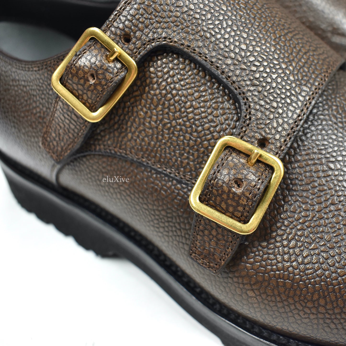 Tom Ford - Cigar Brown Pebbled Calf Leather Monk Strap Shoes
