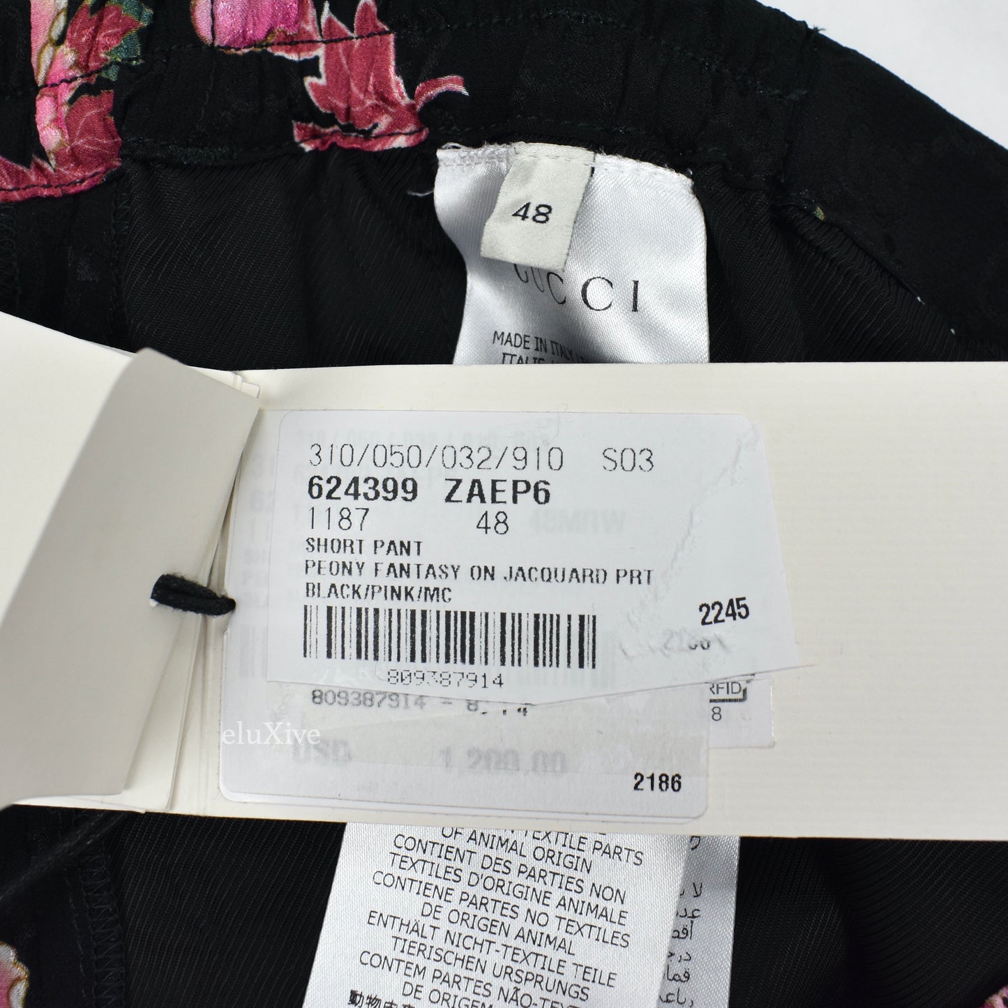 Gucci - Black Jacquard Monogram Woven Peony Blooms Slik Shorts