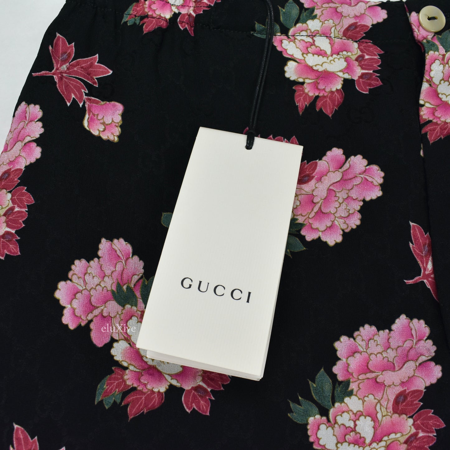 Gucci - Black Jacquard Monogram Woven Peony Blooms Slik Shorts