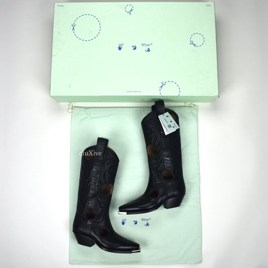 Off-White - Black Leather "FOR WALKING" Meteor Cowboy Boots