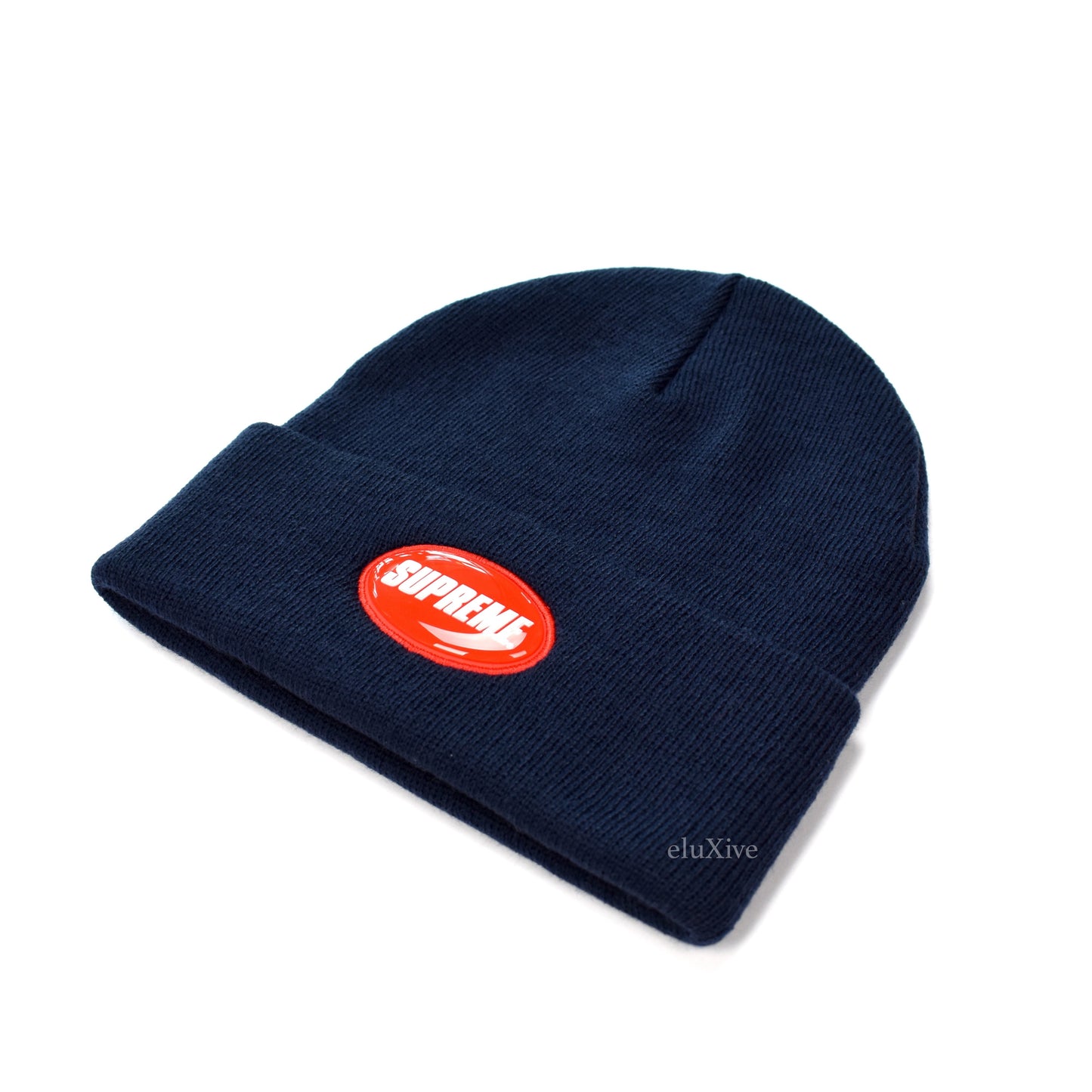 Supreme - Navy Rubber Logo Beanie