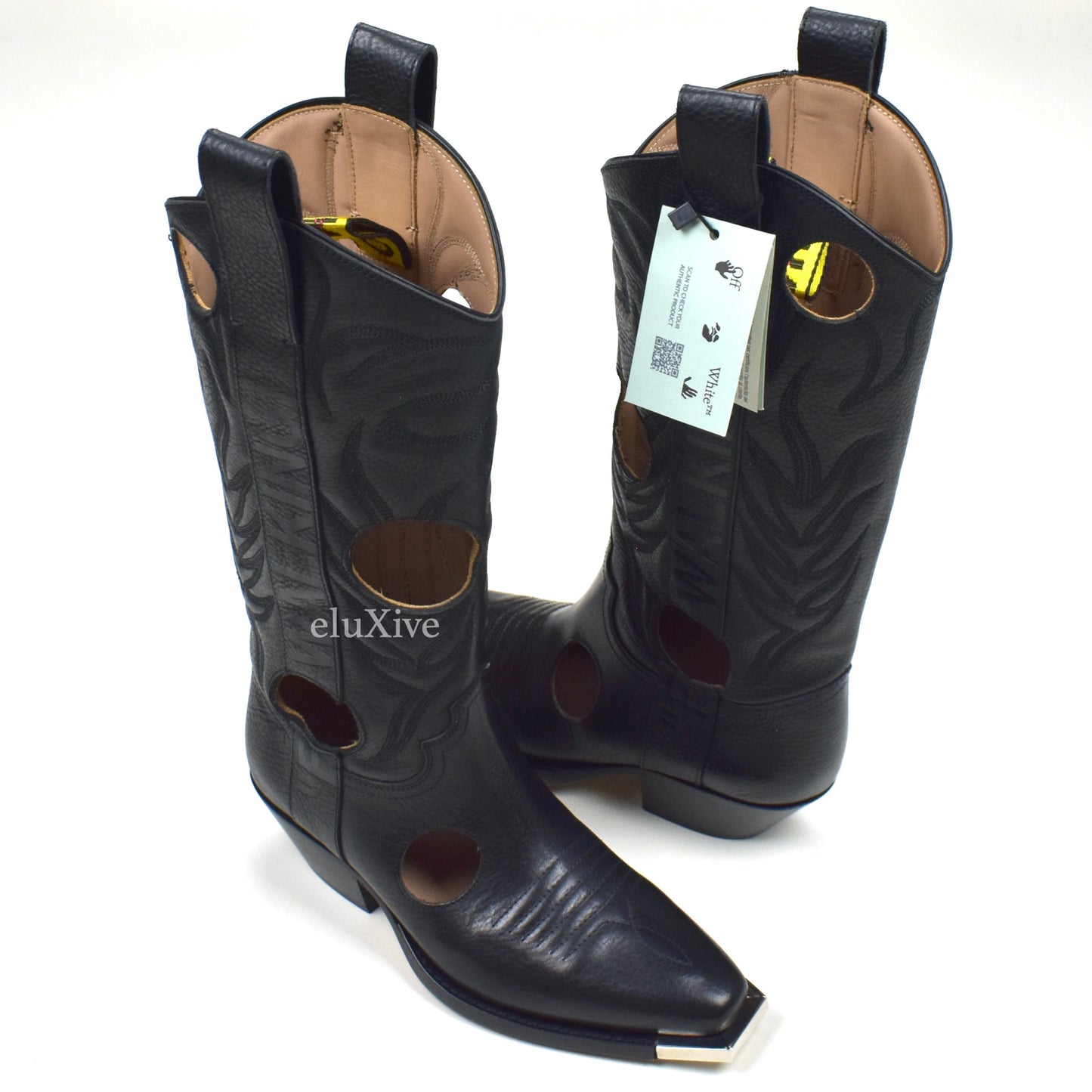 Off-White - Black Leather "FOR WALKING" Meteor Cowboy Boots