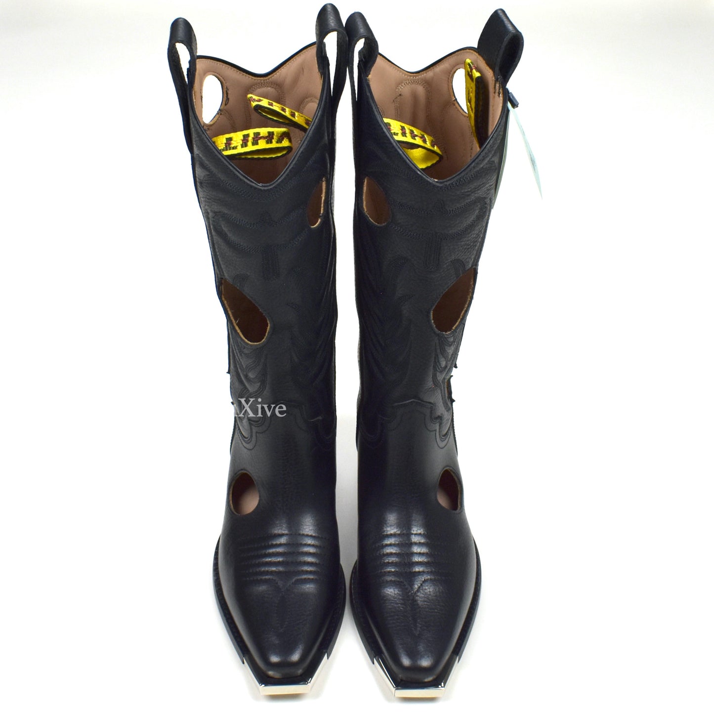 Off-White - Black Leather "FOR WALKING" Meteor Cowboy Boots