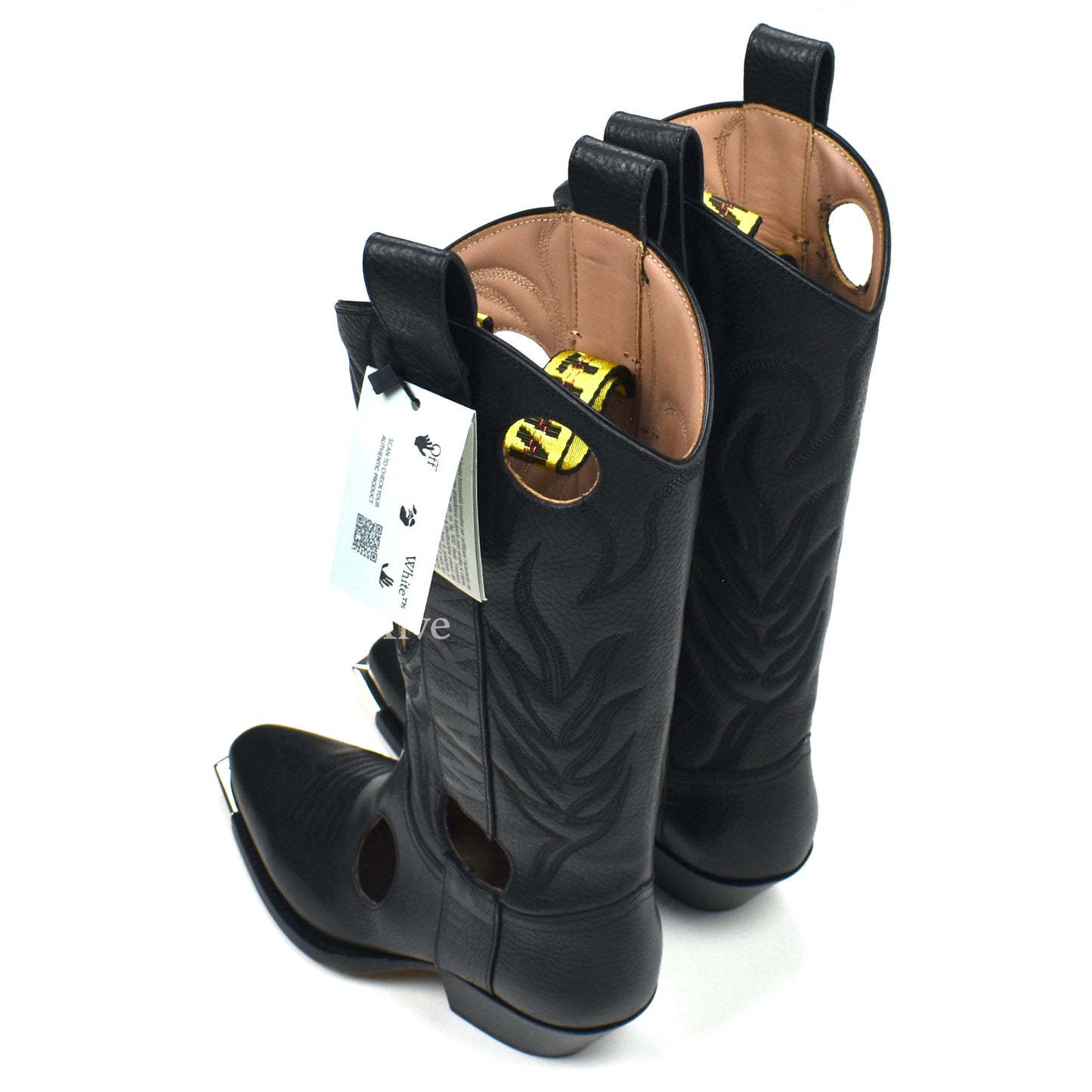 Off-White - Black Leather "FOR WALKING" Meteor Cowboy Boots