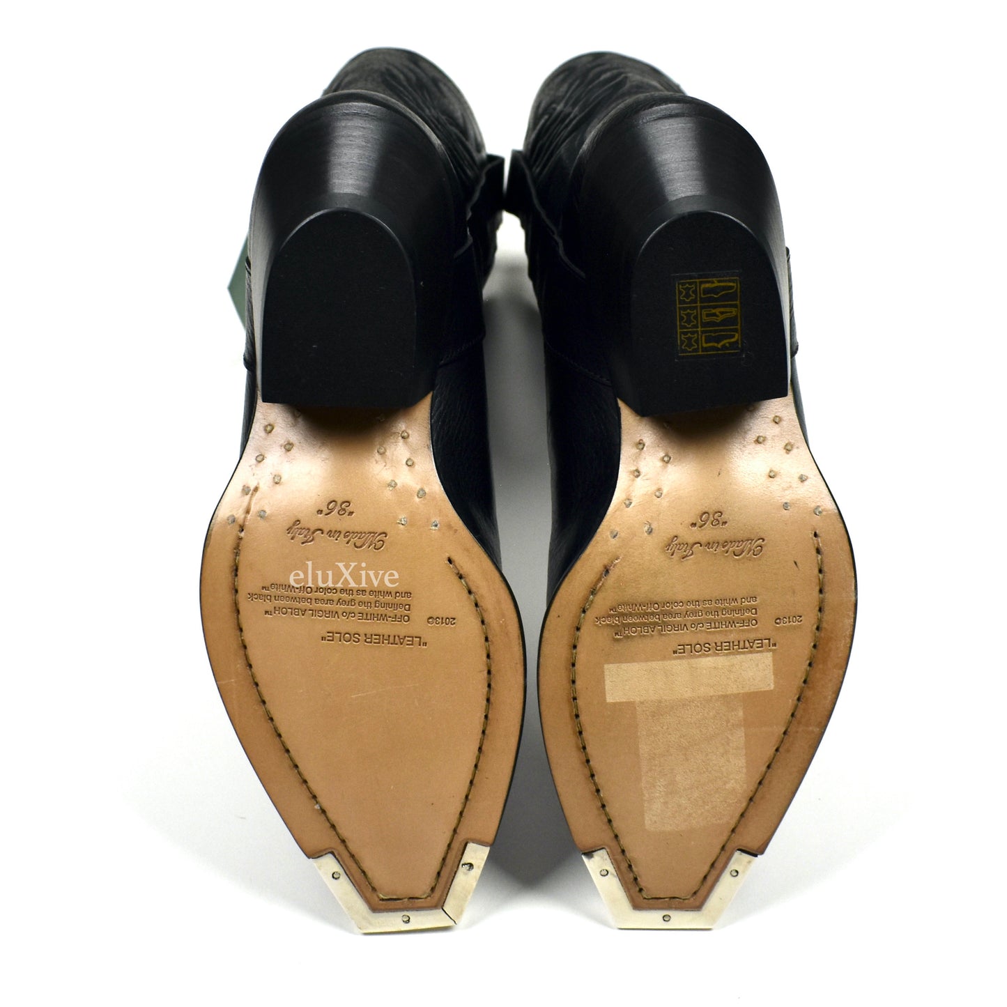 Off-White - Black Leather "FOR WALKING" Meteor Cowboy Boots