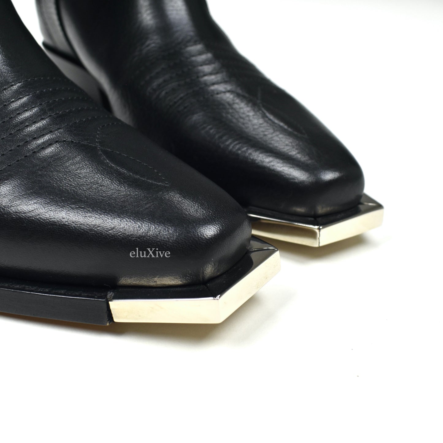 Off-White - Black Leather "FOR WALKING" Meteor Cowboy Boots