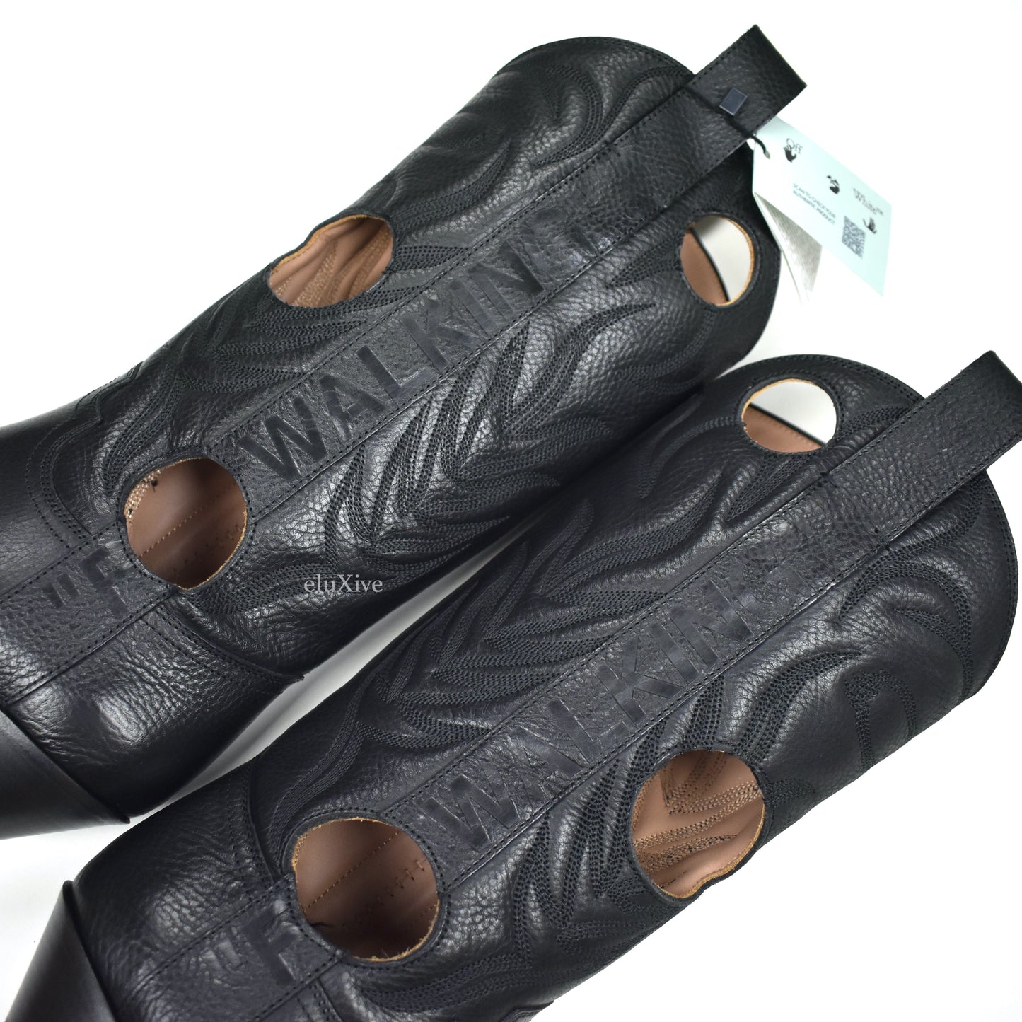 Off-White - Black Leather "FOR WALKING" Meteor Cowboy Boots