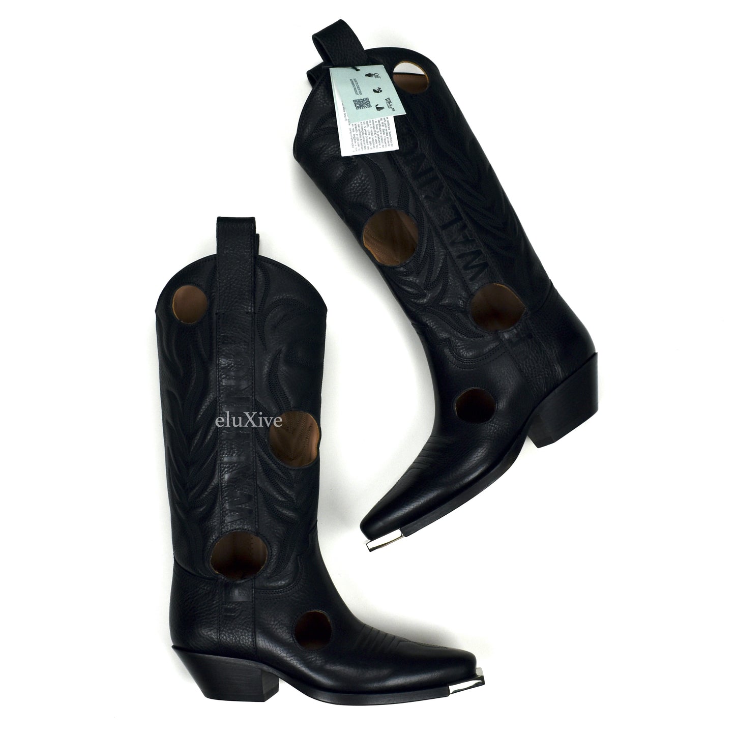 Off-White - Black Leather "FOR WALKING" Meteor Cowboy Boots