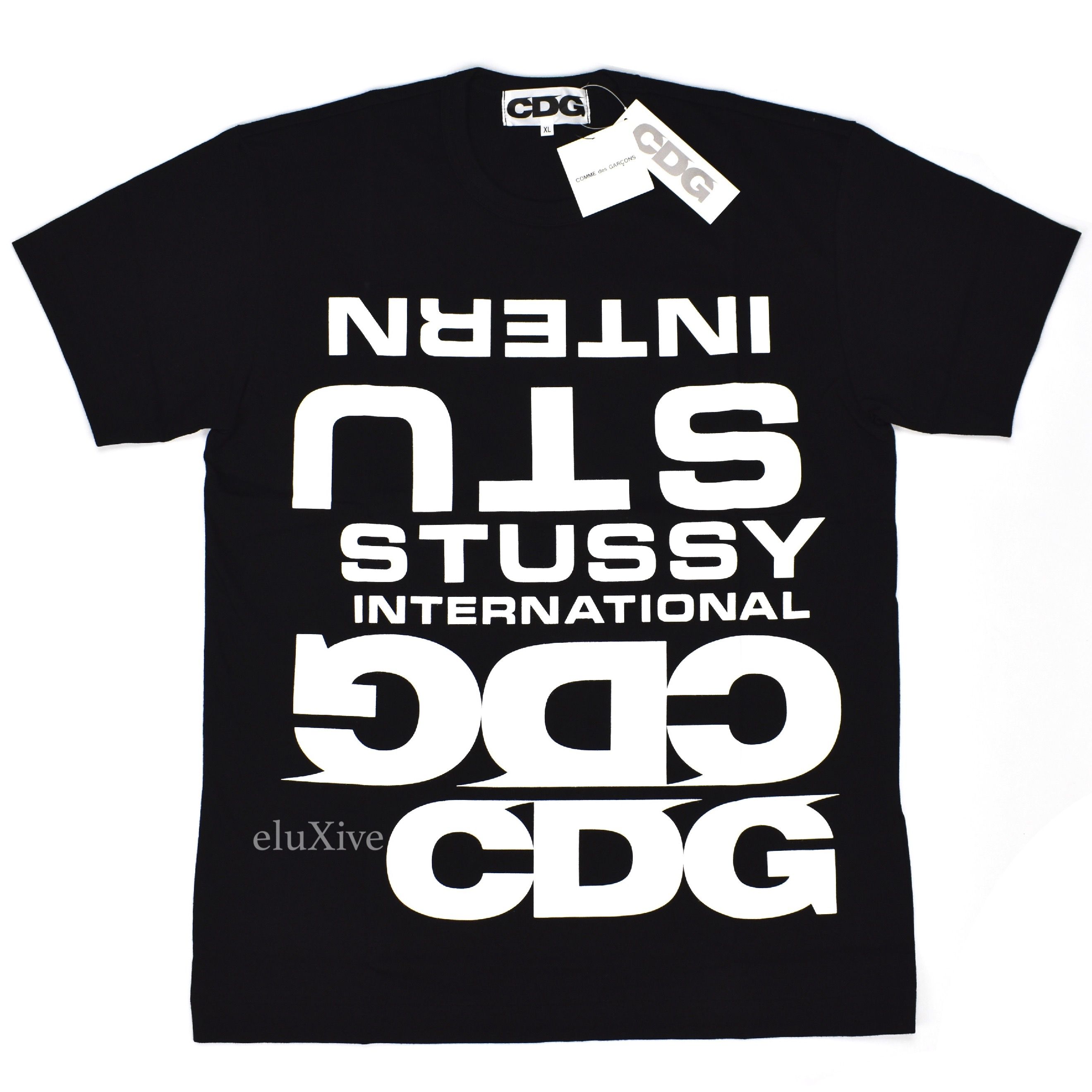 Comme des Garcons x Stussy - Black Logo Print T-Shirt – eluXive