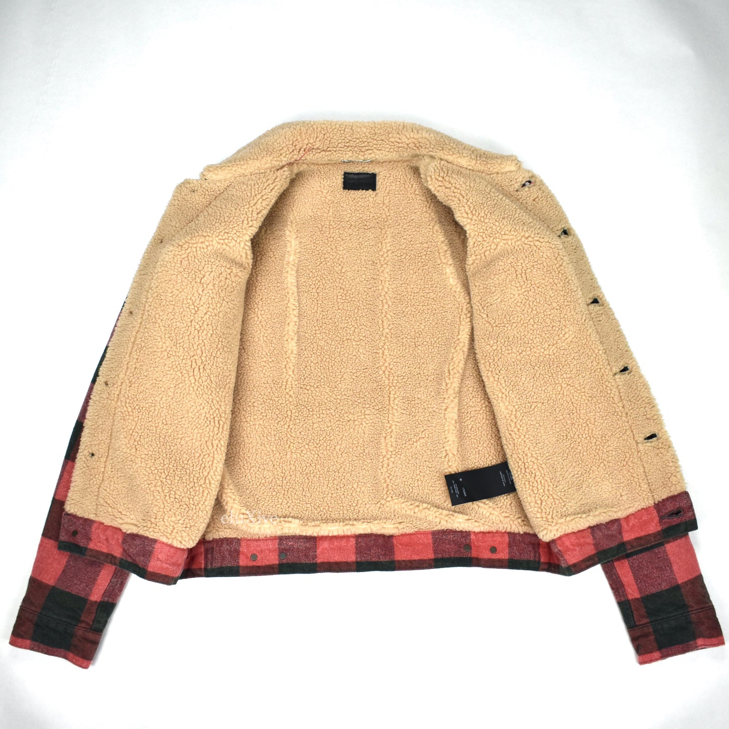 Saint Laurent - Red Plaid Shearling Lined Trucker Jacket
