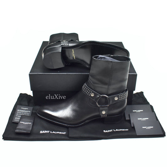 Saint Laurent - Black Kangaroo Wyatt 40 Stud Riding Boots