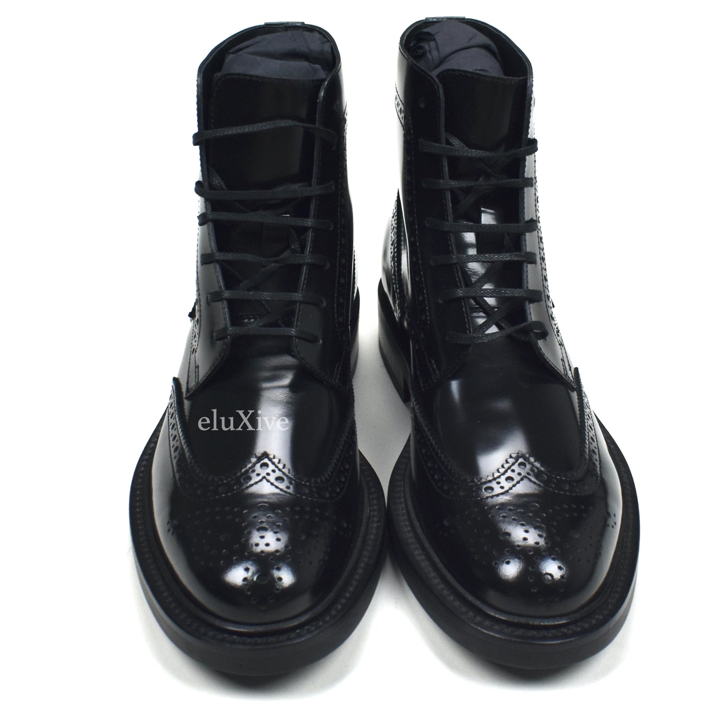 Saint Laurent - Black Patent Leather Brogue Army Boots