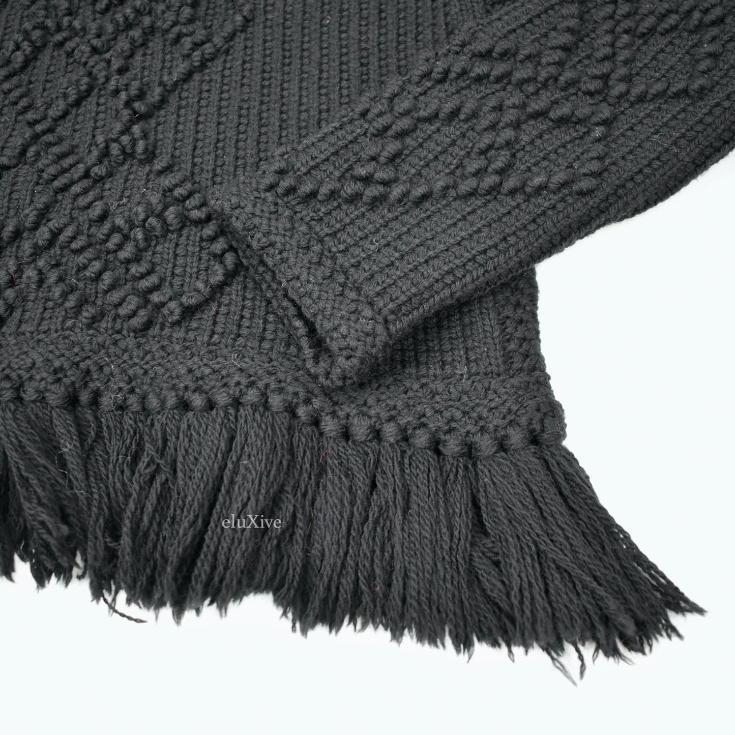 Saint Laurent - Black Heavy Knit Wool Fringed Sweater