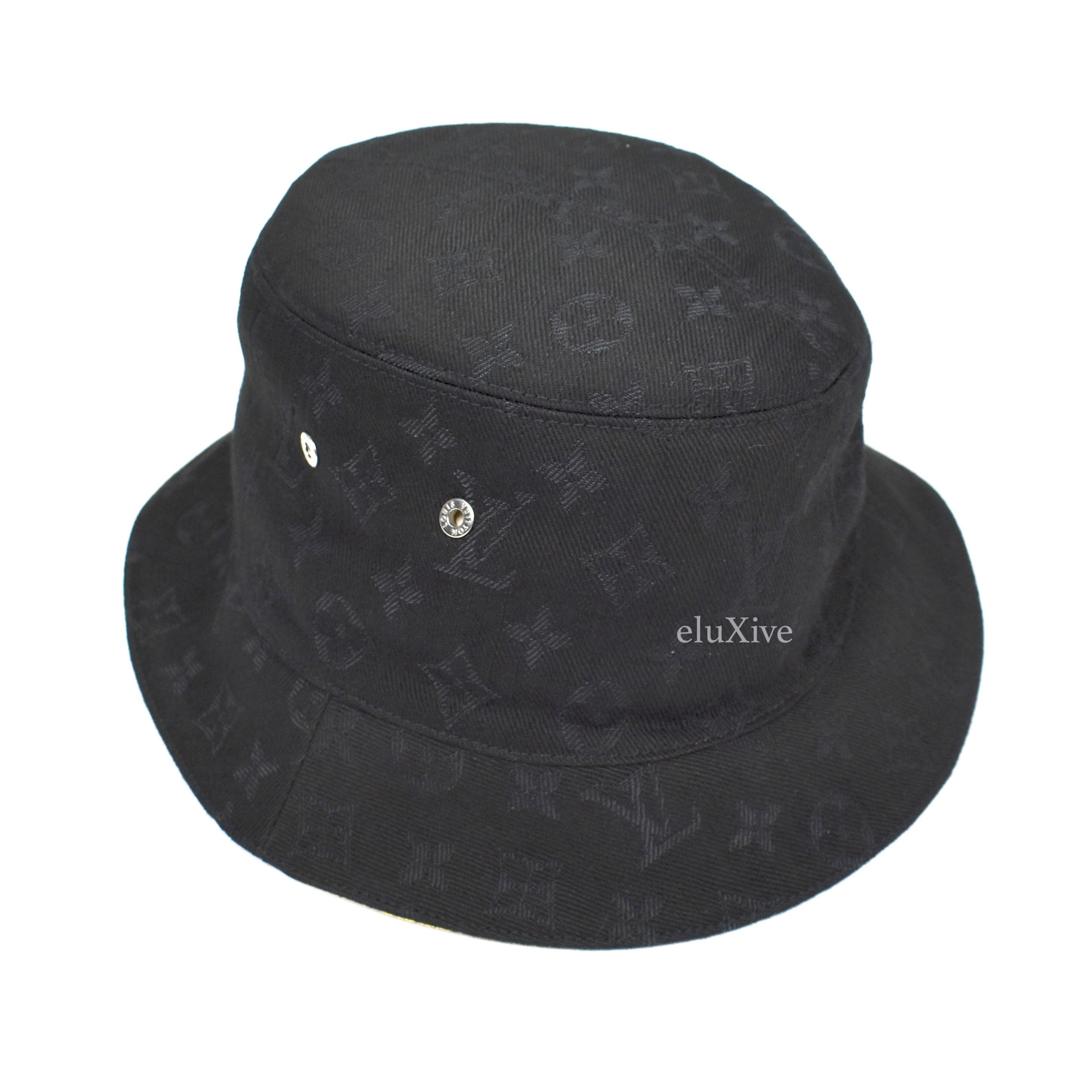 Louis Vuitton Monogram Jacquard Denim Bucket Hat In Black - Praise To Heaven