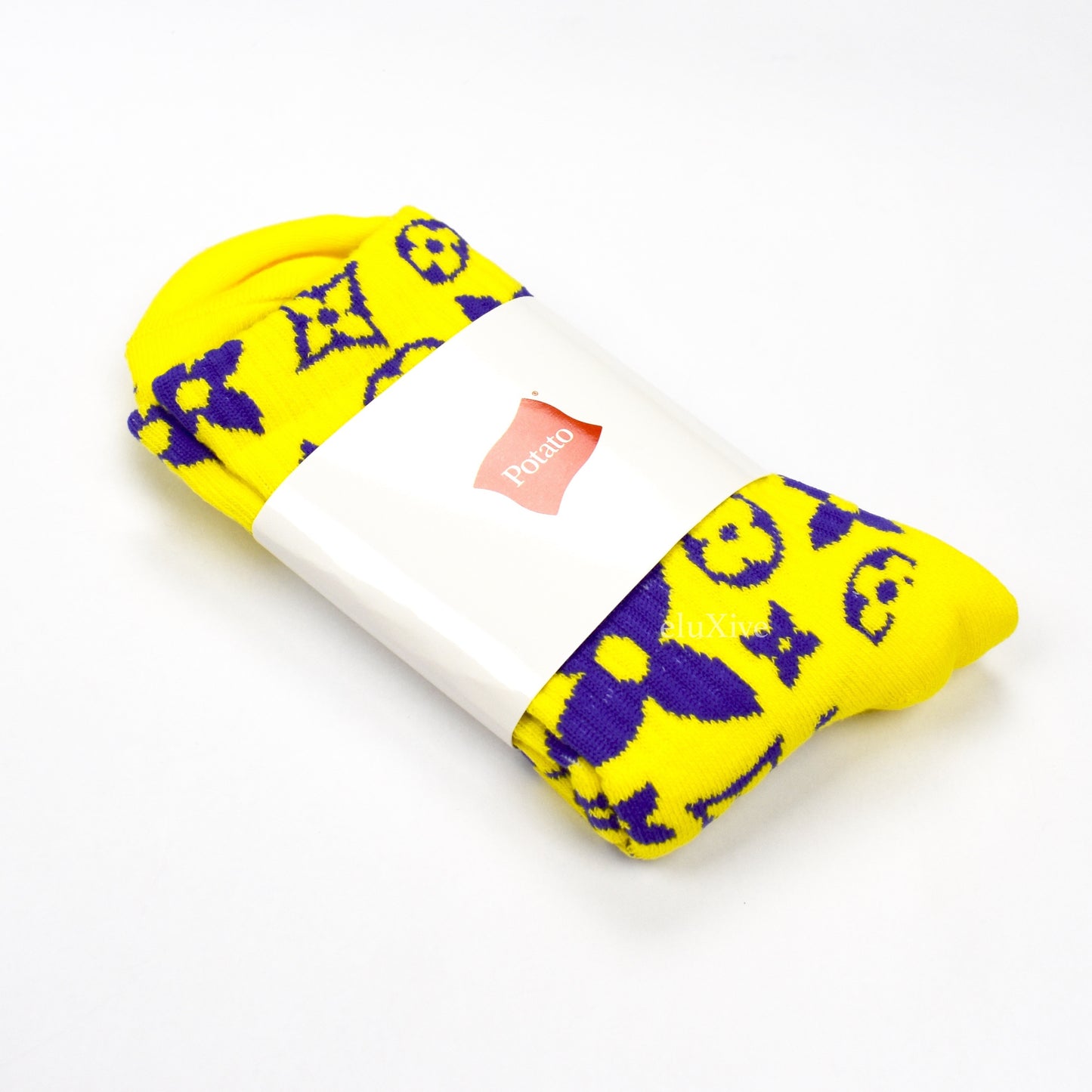 Imran Potato - Yellow/Purple 'LV’ Logo Knit Socks