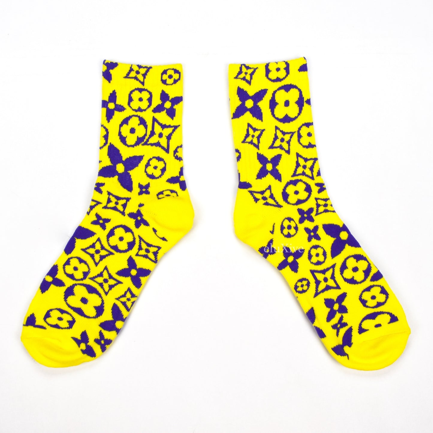 Imran Potato - Yellow/Purple 'LV’ Logo Knit Socks
