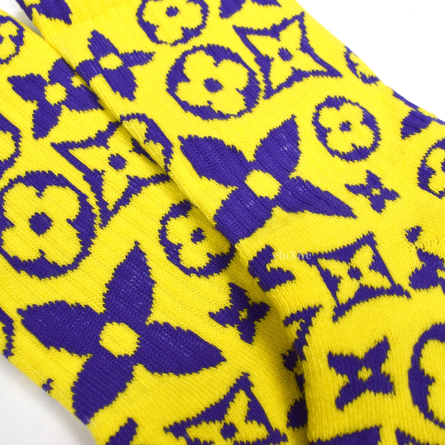Imran Potato - Yellow/Purple 'LV’ Logo Knit Socks